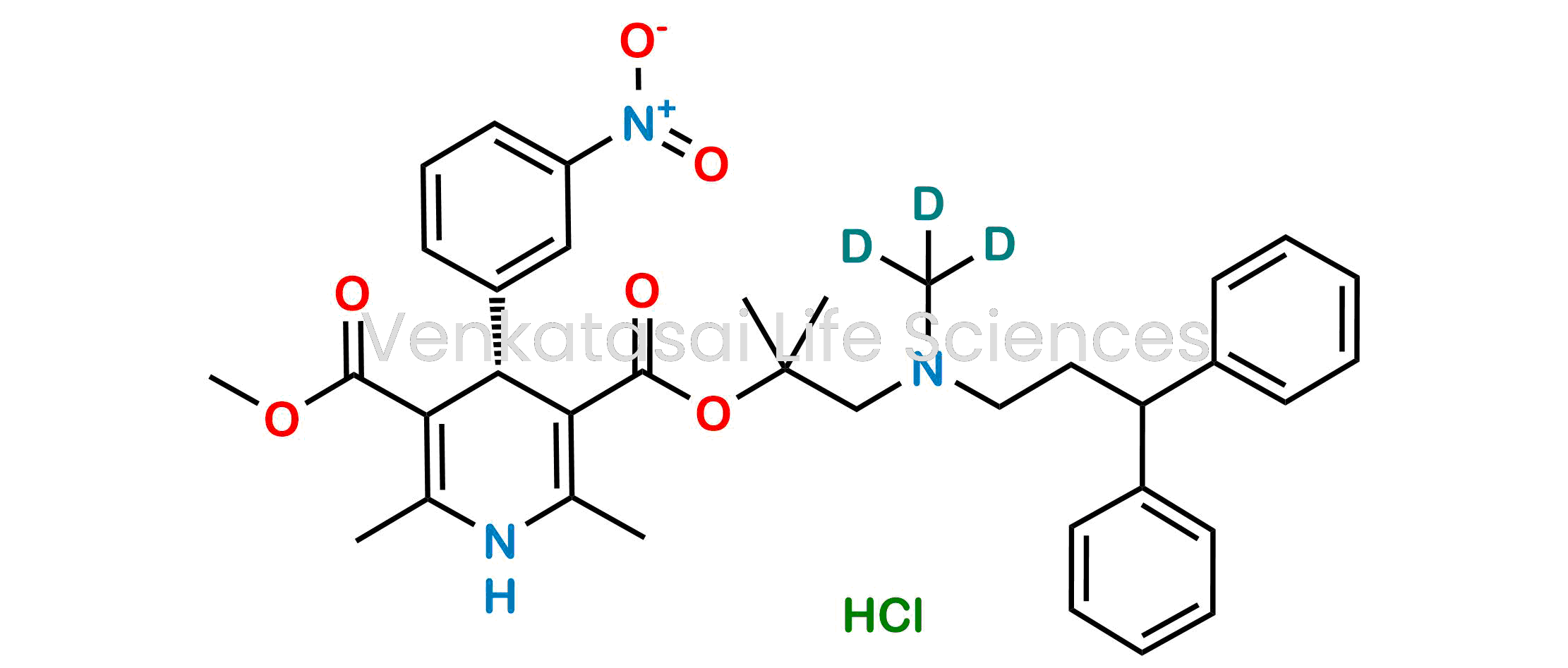 3-(1-((3,3-Diphenylpropyl)(methyl-d3)amino)-2-methylpropan-2-yl) 5-methyl (S)-2,6-dimethyl-4-(3-nitrophenyl)-1,4-dihydropyridine-3,5-dicarboxylate hydrochloride