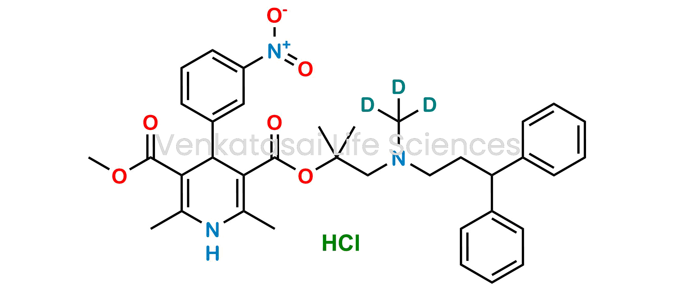 3-(1-((3,3-Diphenylpropyl)(methyl-d3)amino)-2-methylpropan-2-yl) 5-methyl 2,6-dimethyl-4-(3-nitrophenyl)-1,4-dihydropyridine-3,5-dicarboxylate hydrochloride