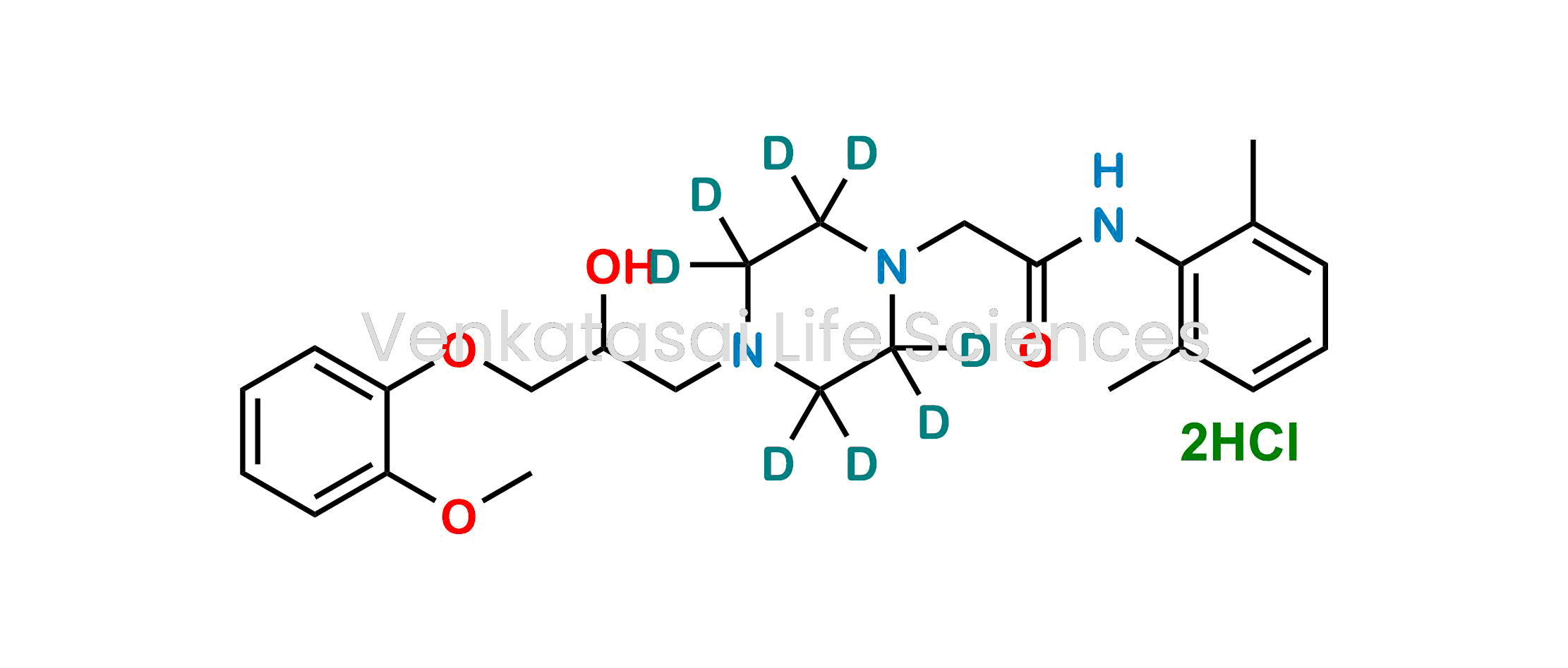 N-(2,6-dimethylphenyl)-2-(4-(2-hydroxy-3-(2-methoxyphenoxy)propyl)piperazin-1-yl-2,2,3,3,5,5,6,6-d8)acetamide dihydrochloride